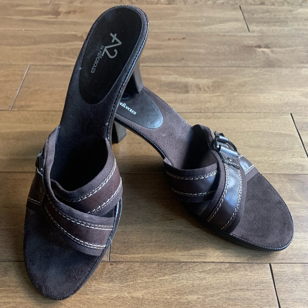 A2 By Aerosoles Dark Brown Strappy Heeled Mules * Size 10 *